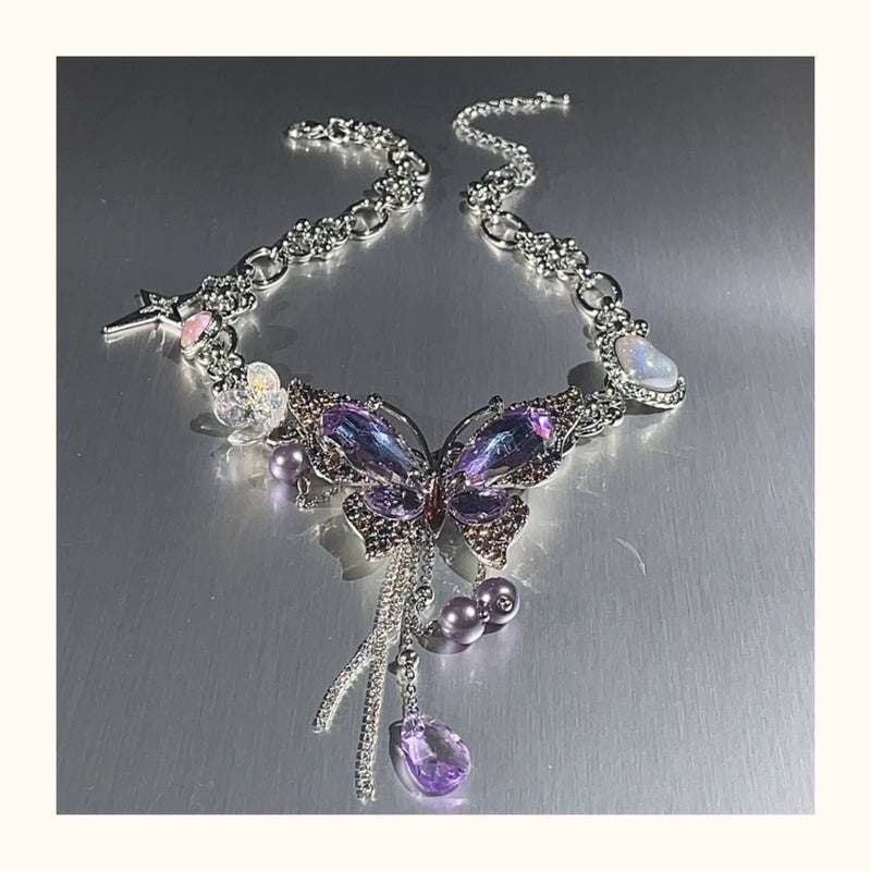 Heavy Industry Purple Butterfly Necklace Women'S Choker Choker Accessible Luxury Niche Design Classy Clavicle Chain Style - Image 1